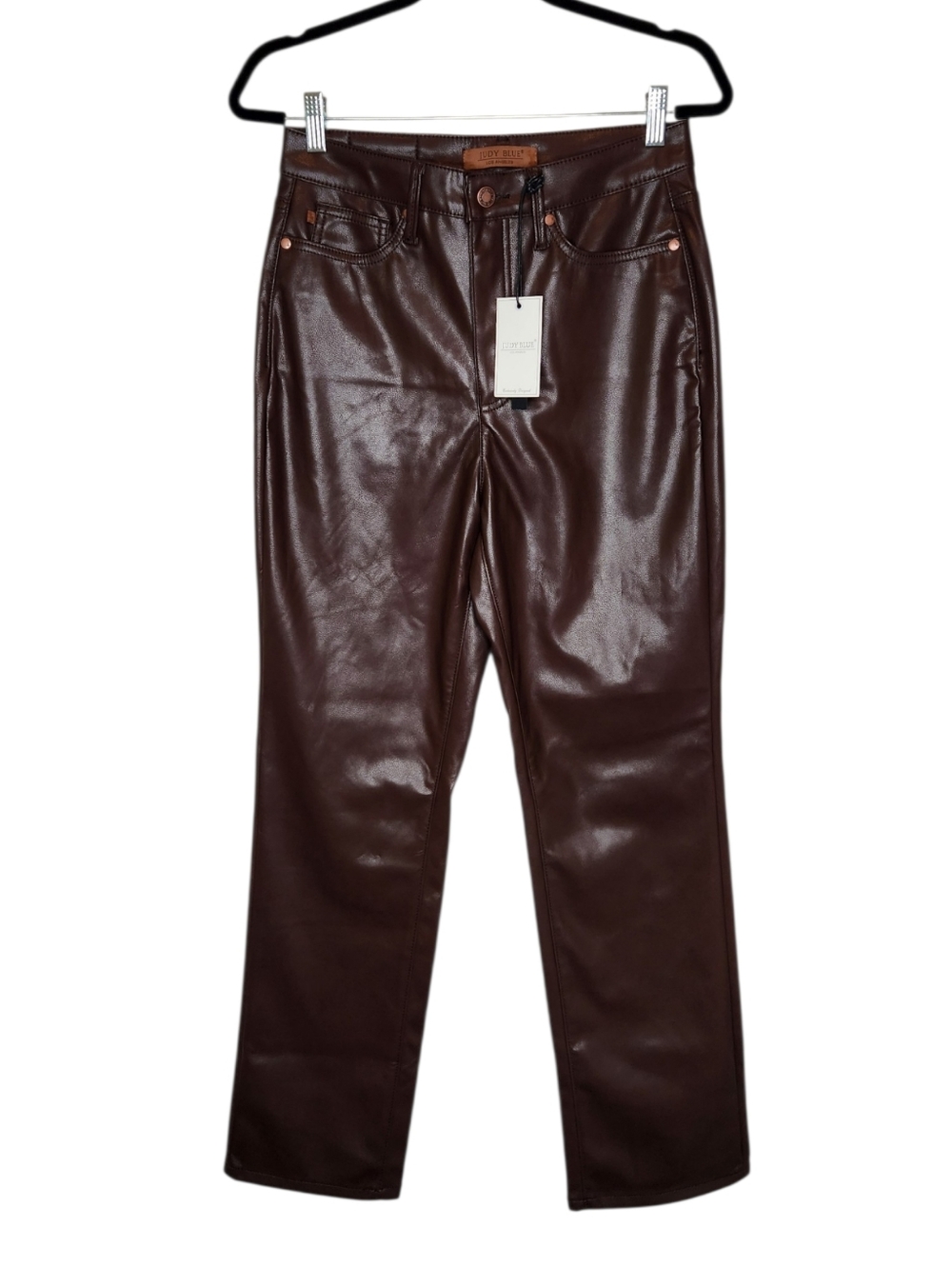 NEW Judy Blue Straight Leg Brown Faux Leather Jeans Size 5/27